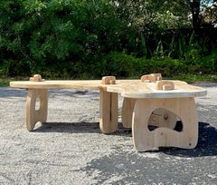 Vintage Boho Bleached Pine Puzzle Coffee Table