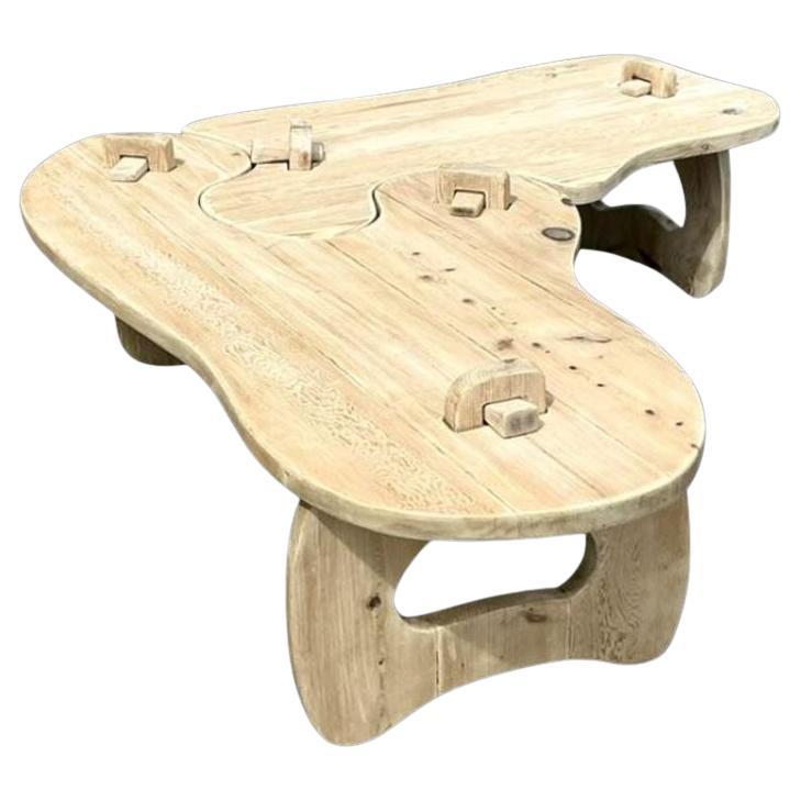 Table basse vintage en pin blanchi Boho Puzzle