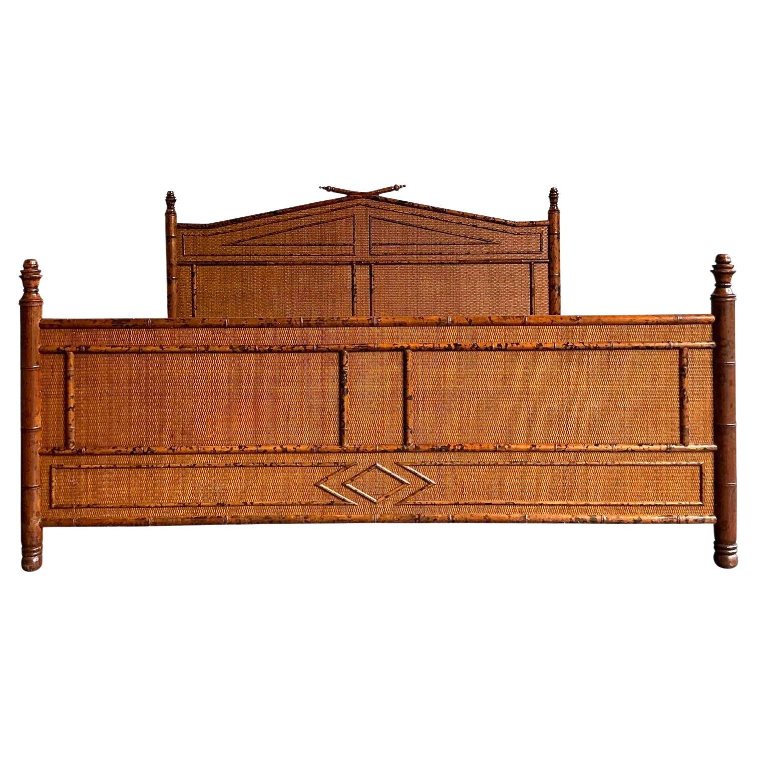 Vintage Boho Bloomingdale’s Burnt Bamboo King Bed