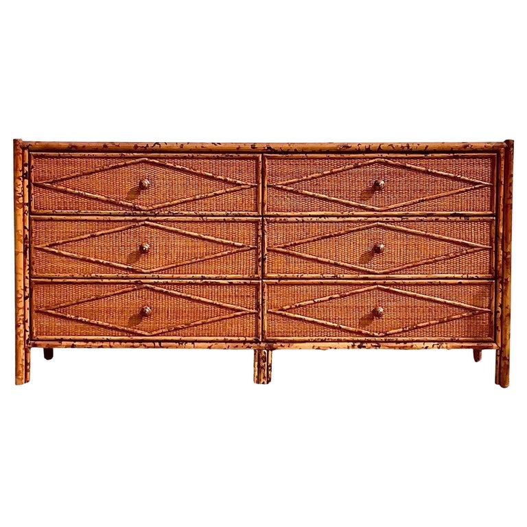 Vintage Boho Bloomingdale’s Tortoise Bamboo Six Drawer Dresser at 1stDibs