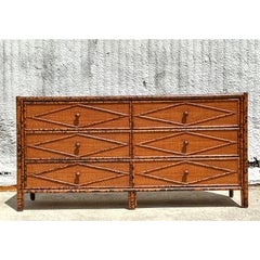 Vintage Boho Bloomingdale’s Tortoise Shell Rattan Dresser