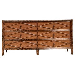 Vintage Boho Bloomingdale’s Tortoise Shell Rattan Dresser