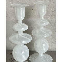 Vintage Boho Blown Glass Candlesticks After Murano