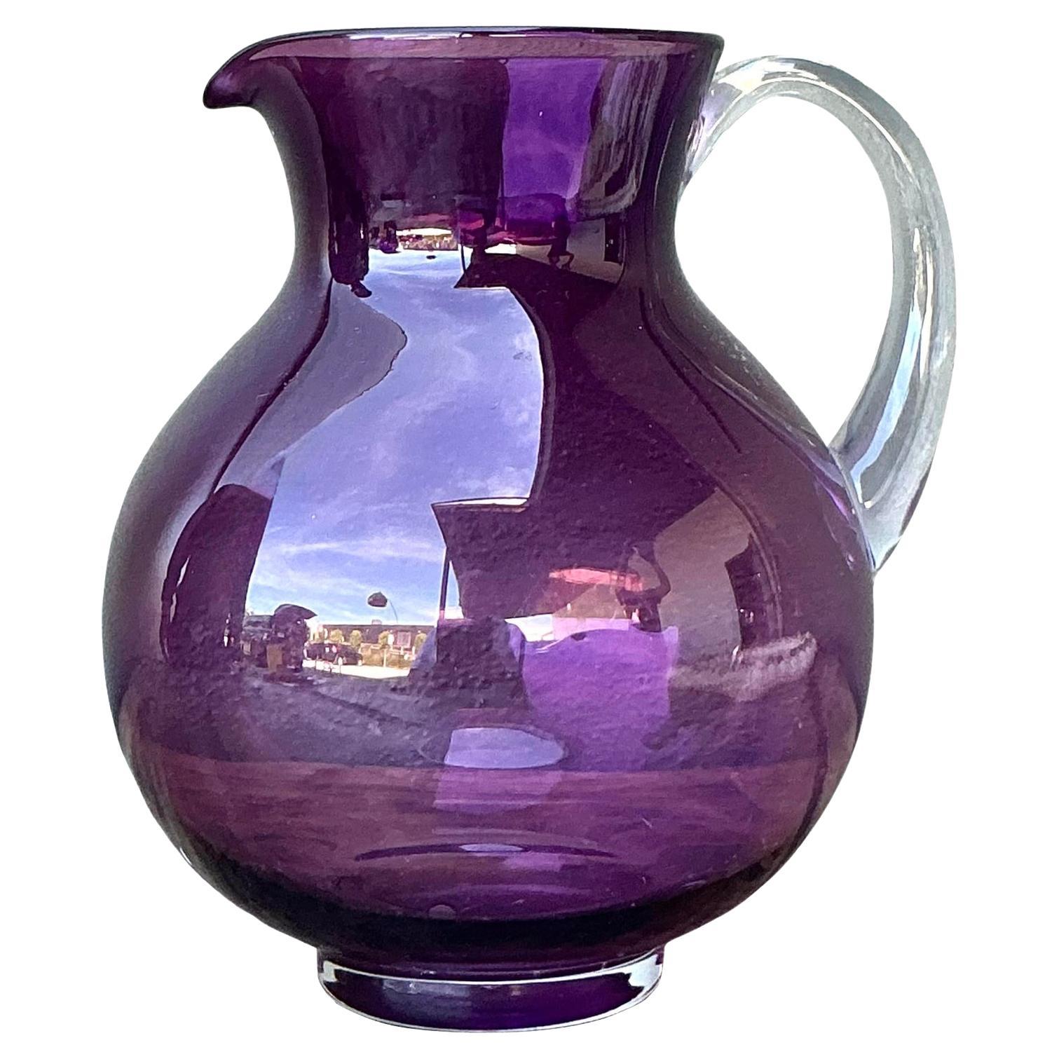 Vintage Boho Blown Glass Pitcher For Sale