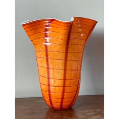 Vintage Boho Blown Glass Ruffle Vase