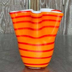 Vintage Boho Blown Glass Striped Vase