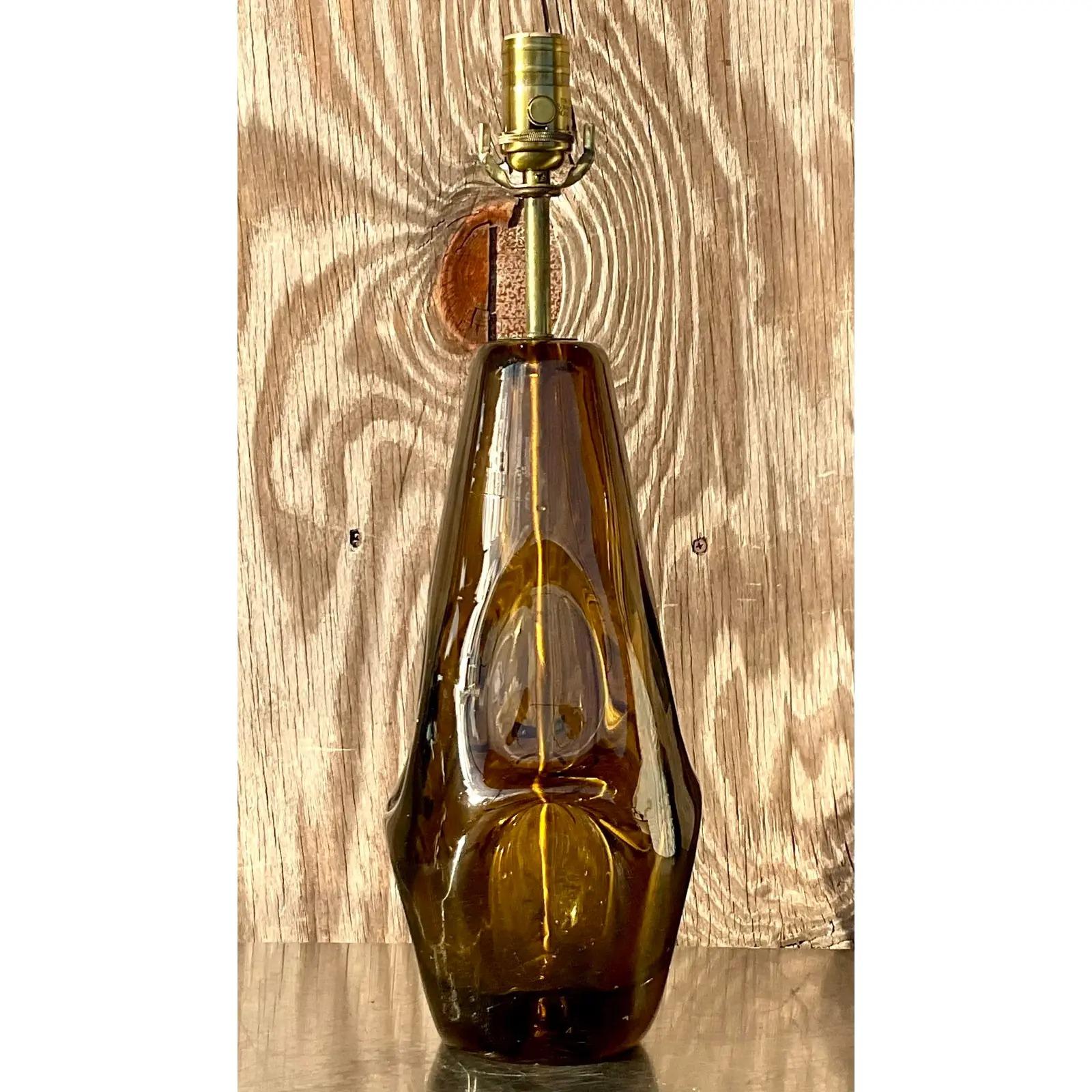 North American Vintage Boho Blown Glass Table Lamp For Sale