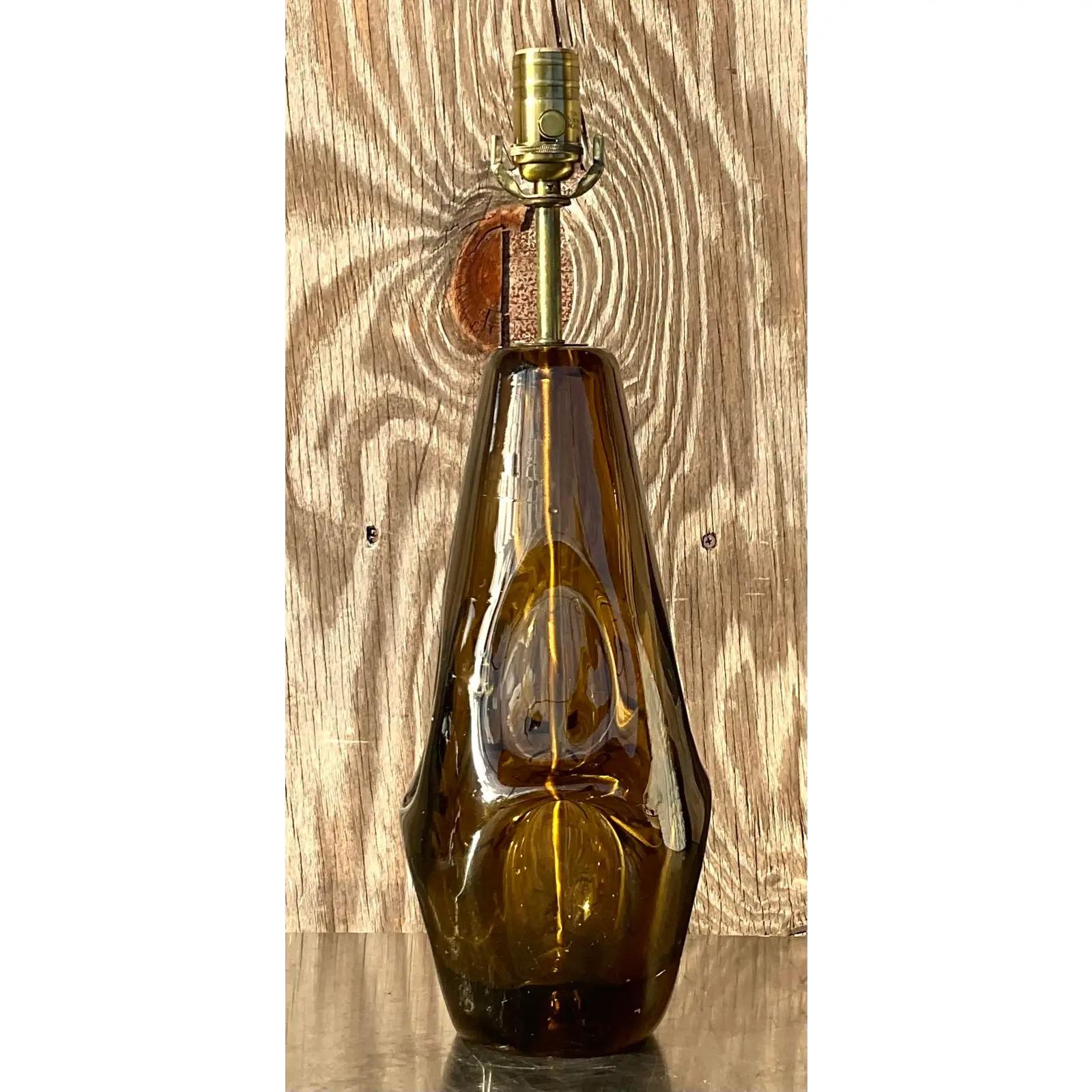 Vintage Boho Blown Glass Table Lamp In Good Condition For Sale In west palm beach, FL