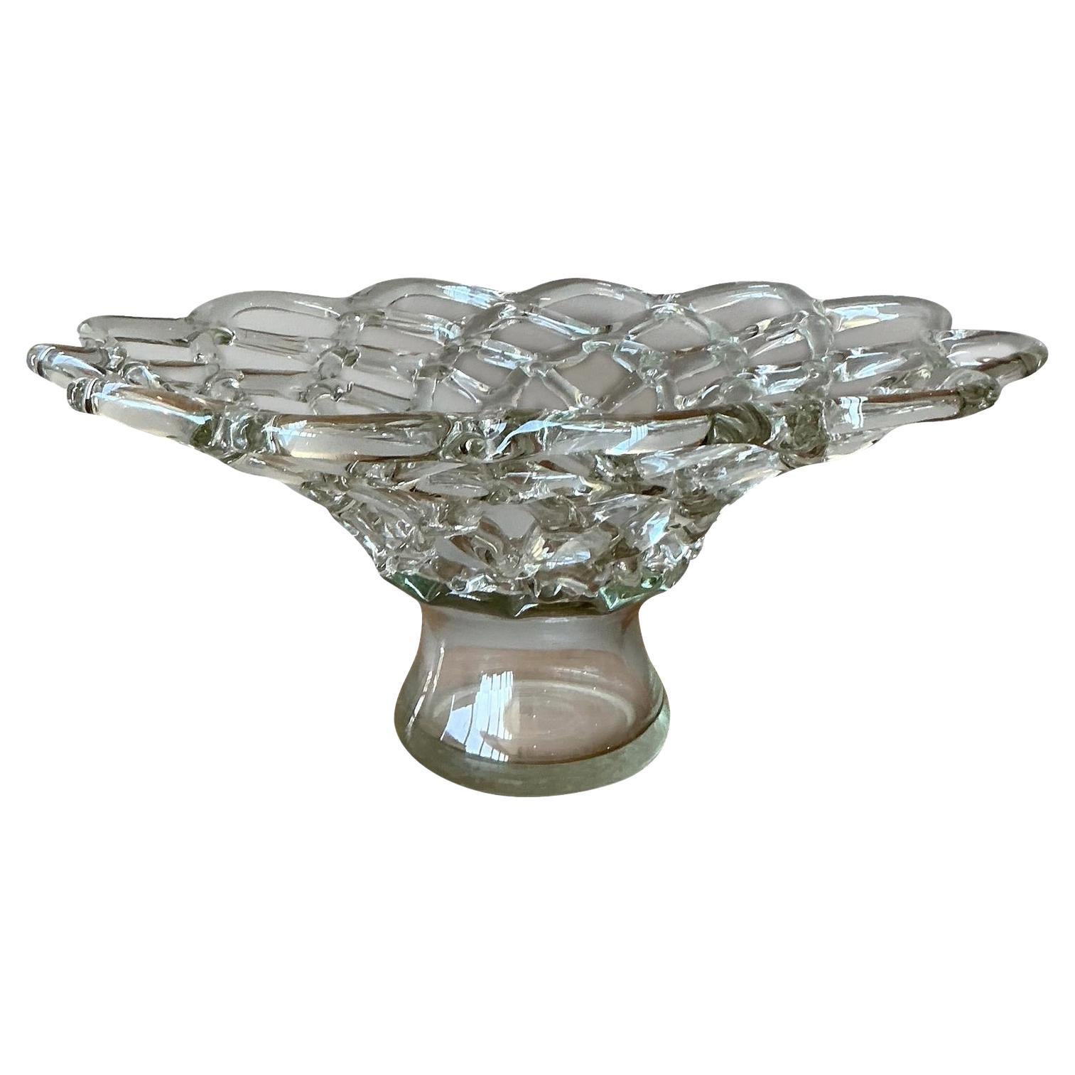 Vintage Boho Blown Glass Web Centerpiece Bowl