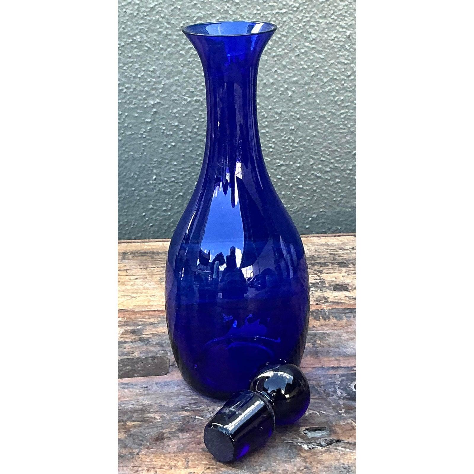 Vintage Boho Blau Kunst Glas Dekanter im Zustand „Gut“ im Angebot in West Palm Beach, FL