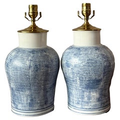Lampade vintage in ceramica smaltata con stampa blu Boho - una coppia