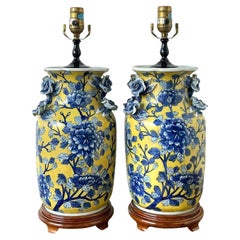 Vintage Boho Blau Rose glasierte Keramik Vase Lampen - ein Paar