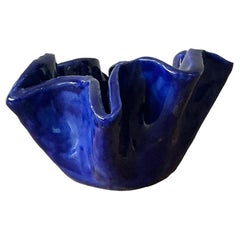 Vintage Boho Blue Ruffle Studio Pottery Bowl