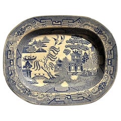 Vintage Boho Blue Willow Ceramic Platter