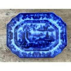 Vintage Boho Blue Willow Octagon Ceramic Platter