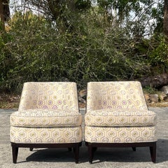 Vintage Boho Bolier Embroidered Lounge Chairs - a Pair