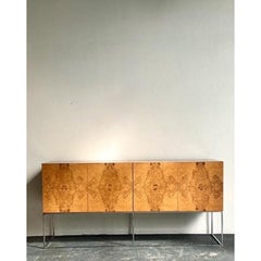 Vintage Boho Book Matched a Burl Wood Credenza After Thayer Coggin