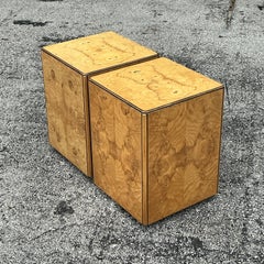 Vintage Boho Book Matched Burl Wood Cubes After Henredon