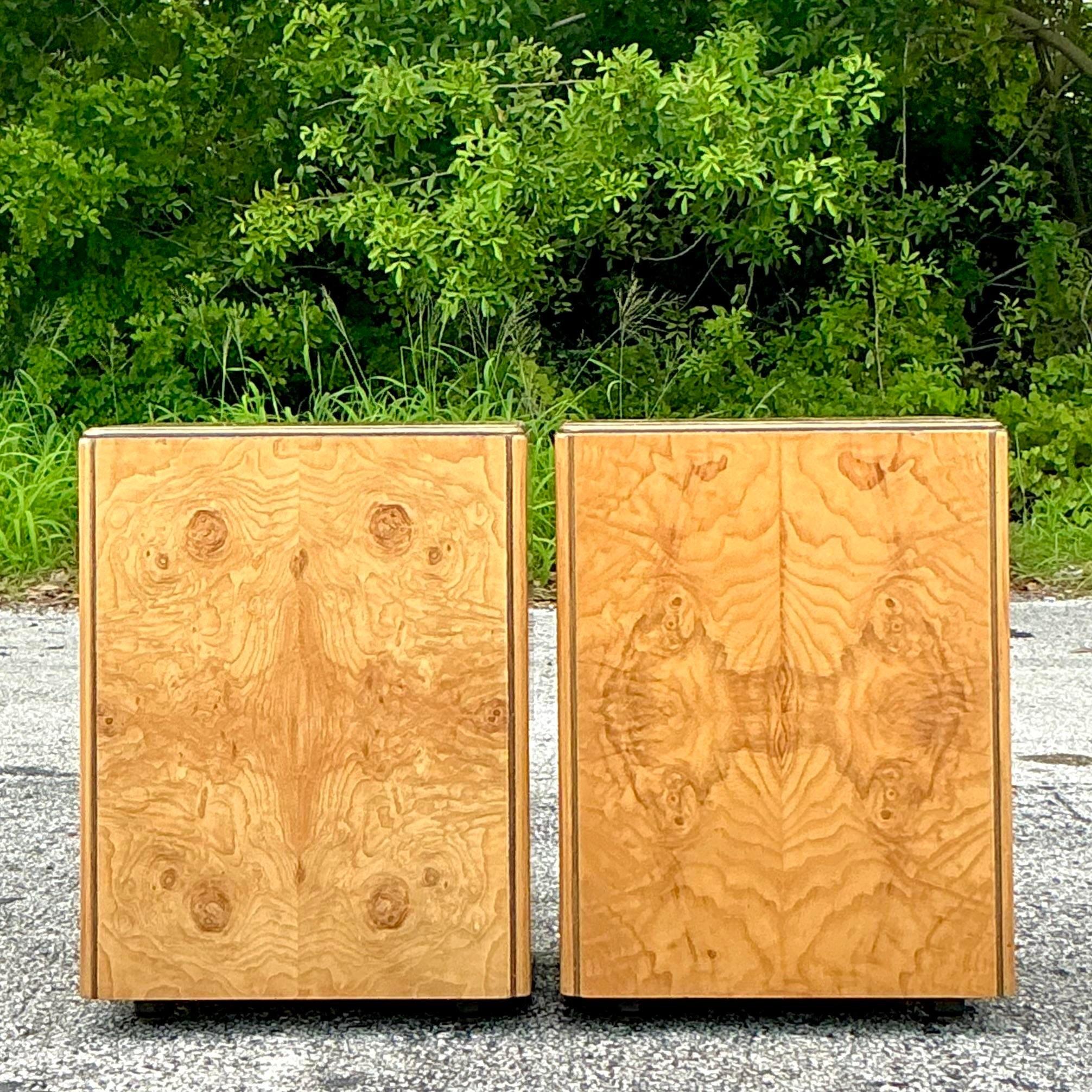 20th Century Vintage Boho Book Matched Burl Wood Cubes After Henredon
