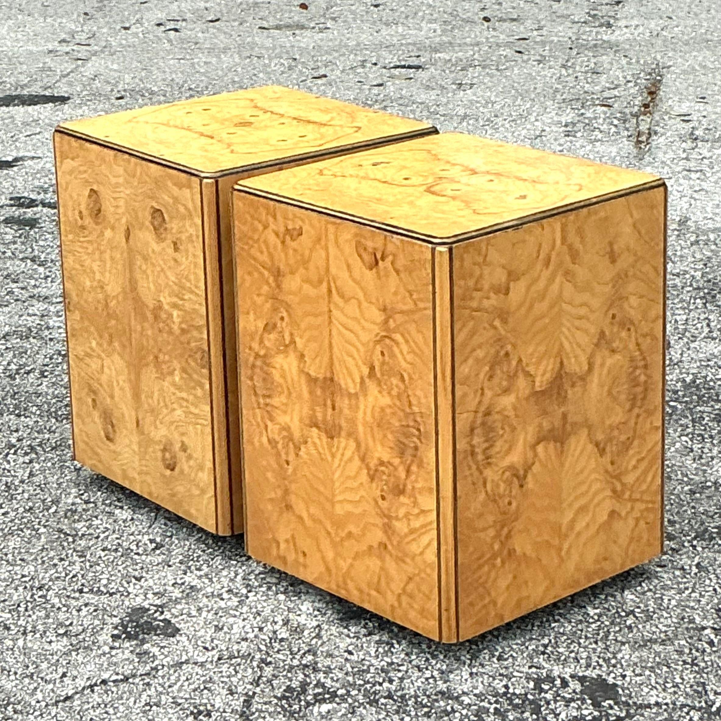 Vintage Boho Book Matched Burl Wood Cubes After Henredon 2