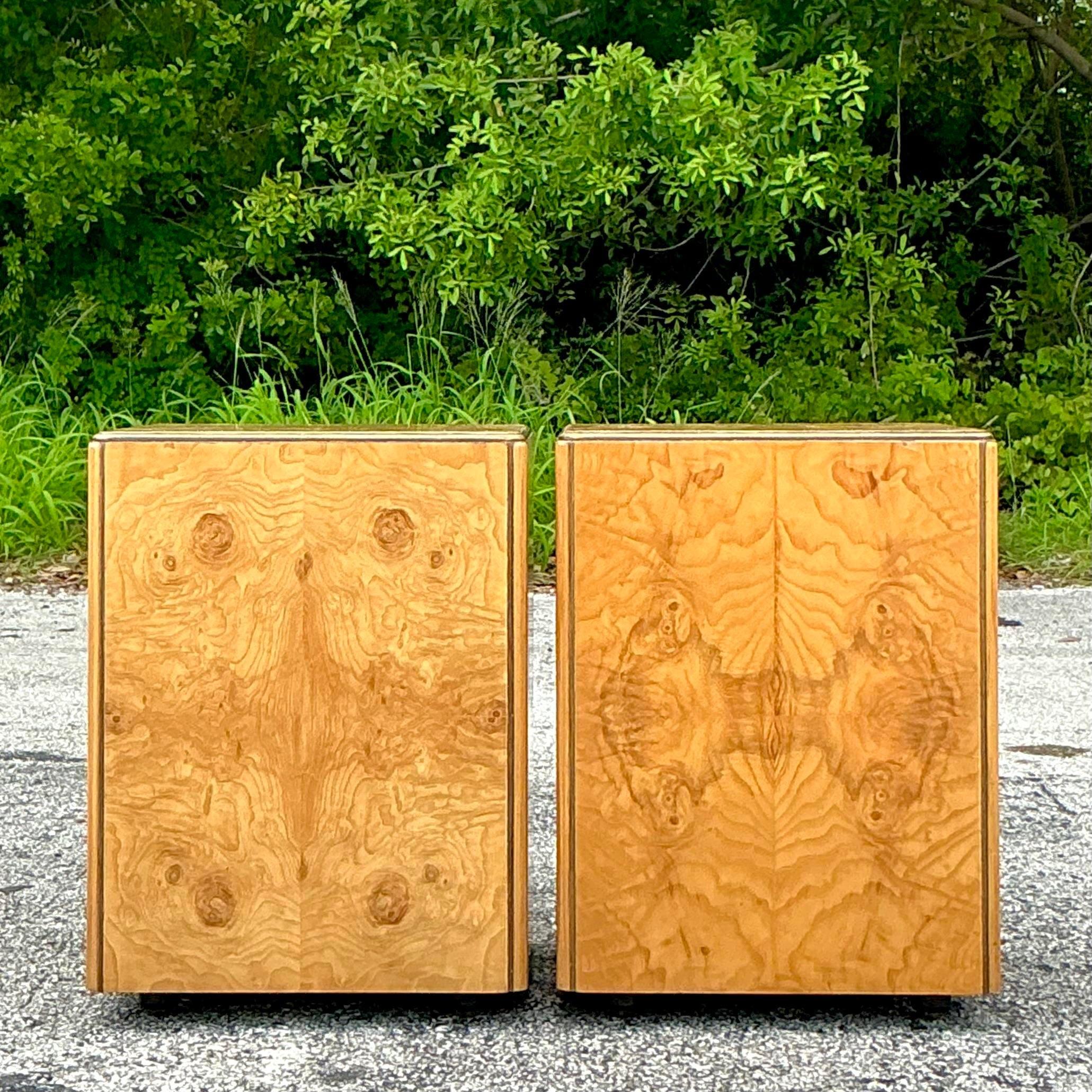 Vintage Boho Book Matched Burl Wood Cubes After Henredon 3