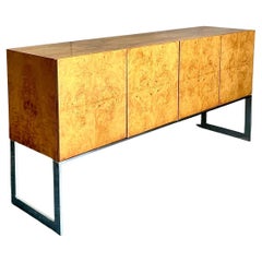 Vintage Boho Bookmatched Burl Credenza After Milo Baughman for Thayer Coggin
