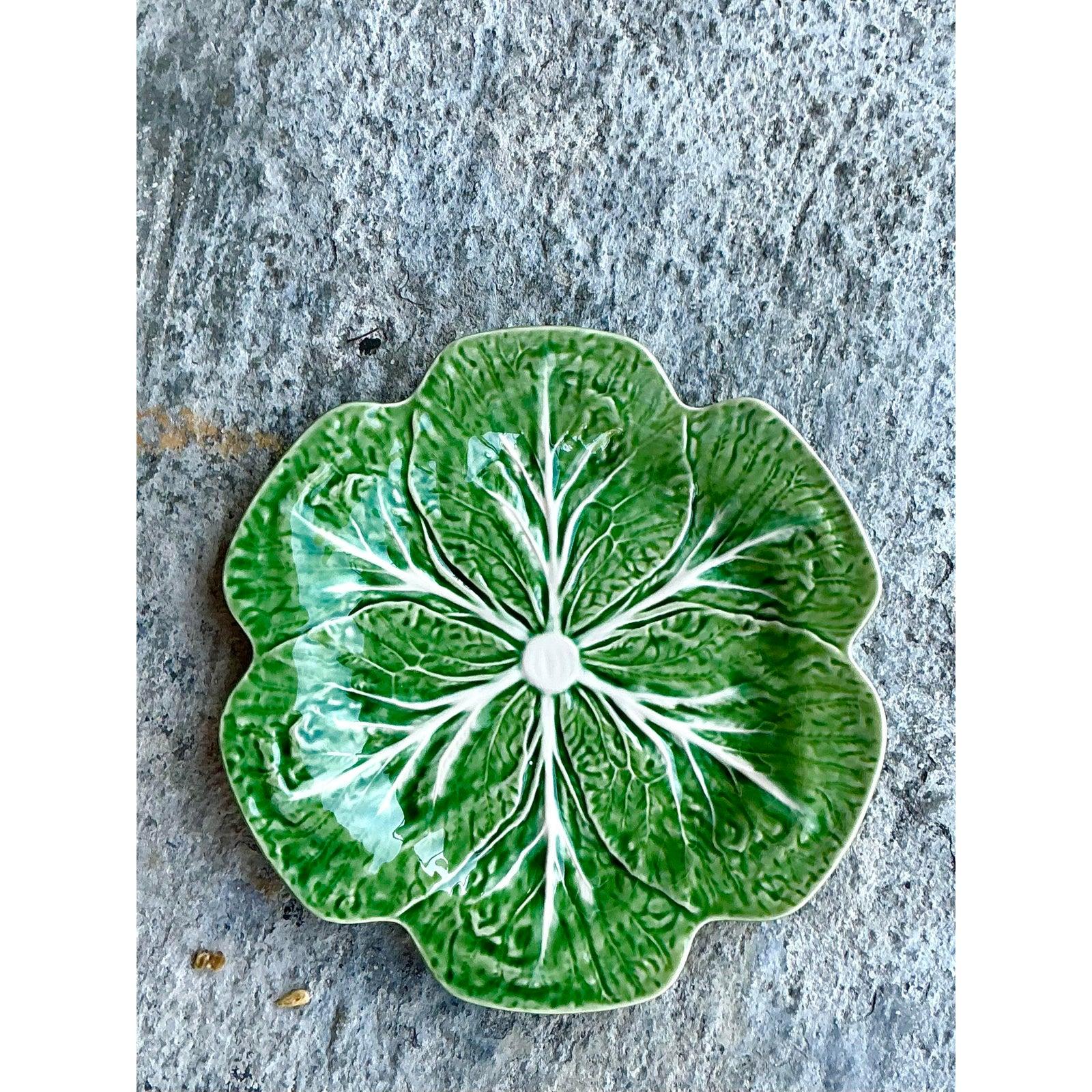 Hollywood Regency Vintage Boho Bordallo Pinheiro Cabbage Plates - Set of 14 For Sale