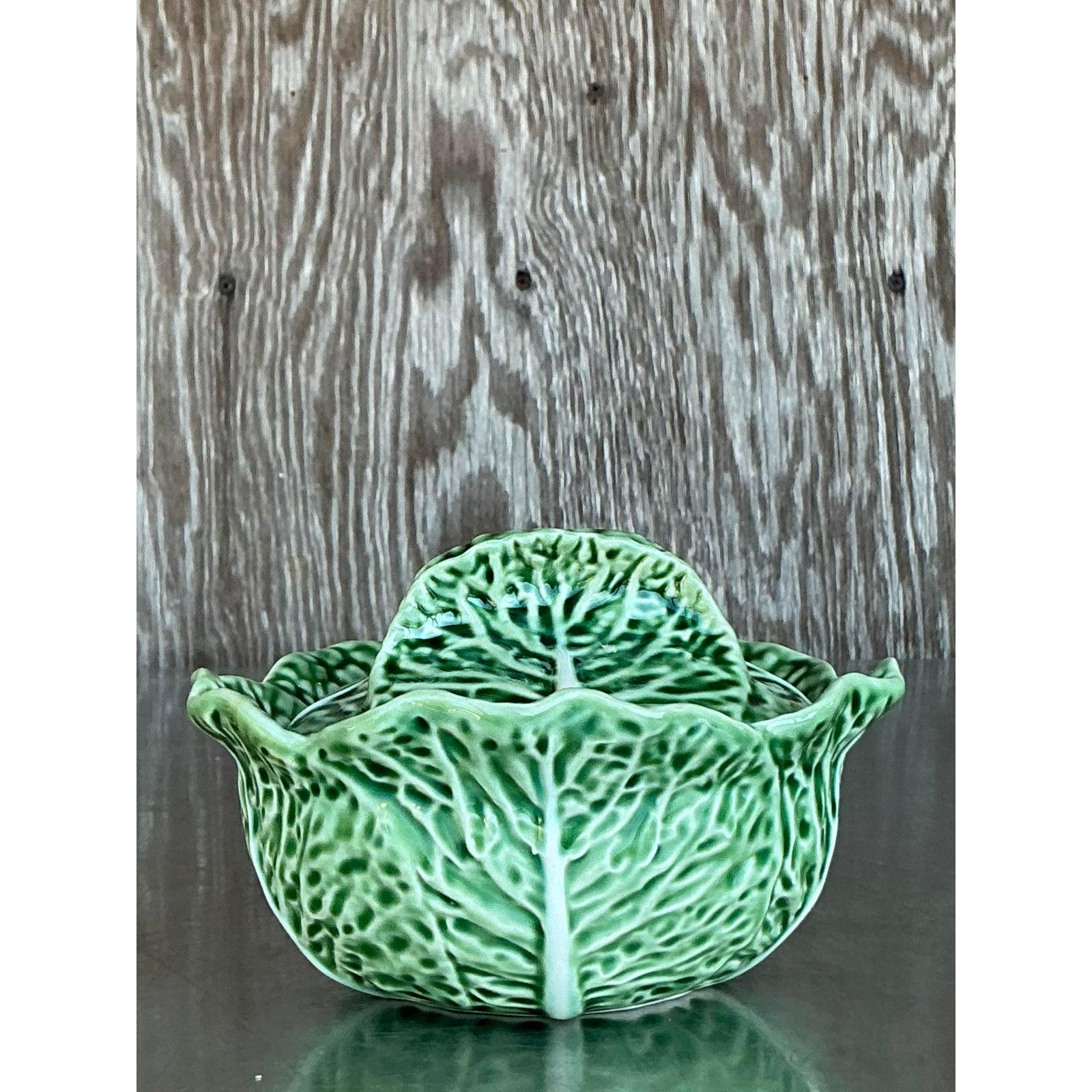 Bol à couvercle à chou en céramique émaillée Pinheiro Bordallo Boho en vente 1