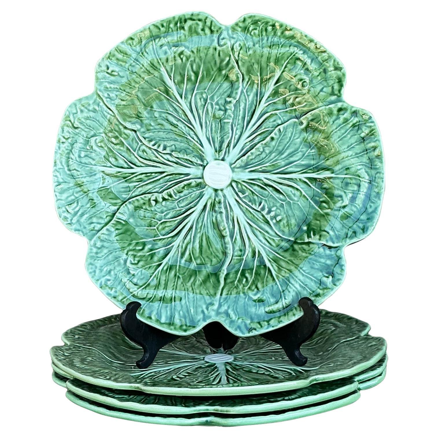 Vintage Boho Bordallo Pinheiro Glazed Ceramic Cabbage Plates - Set of 4