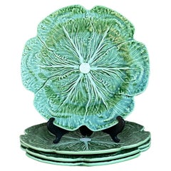 Vintage Boho Bordallo Pinheiro Glazed Ceramic Cabbage Plates - Set of 4