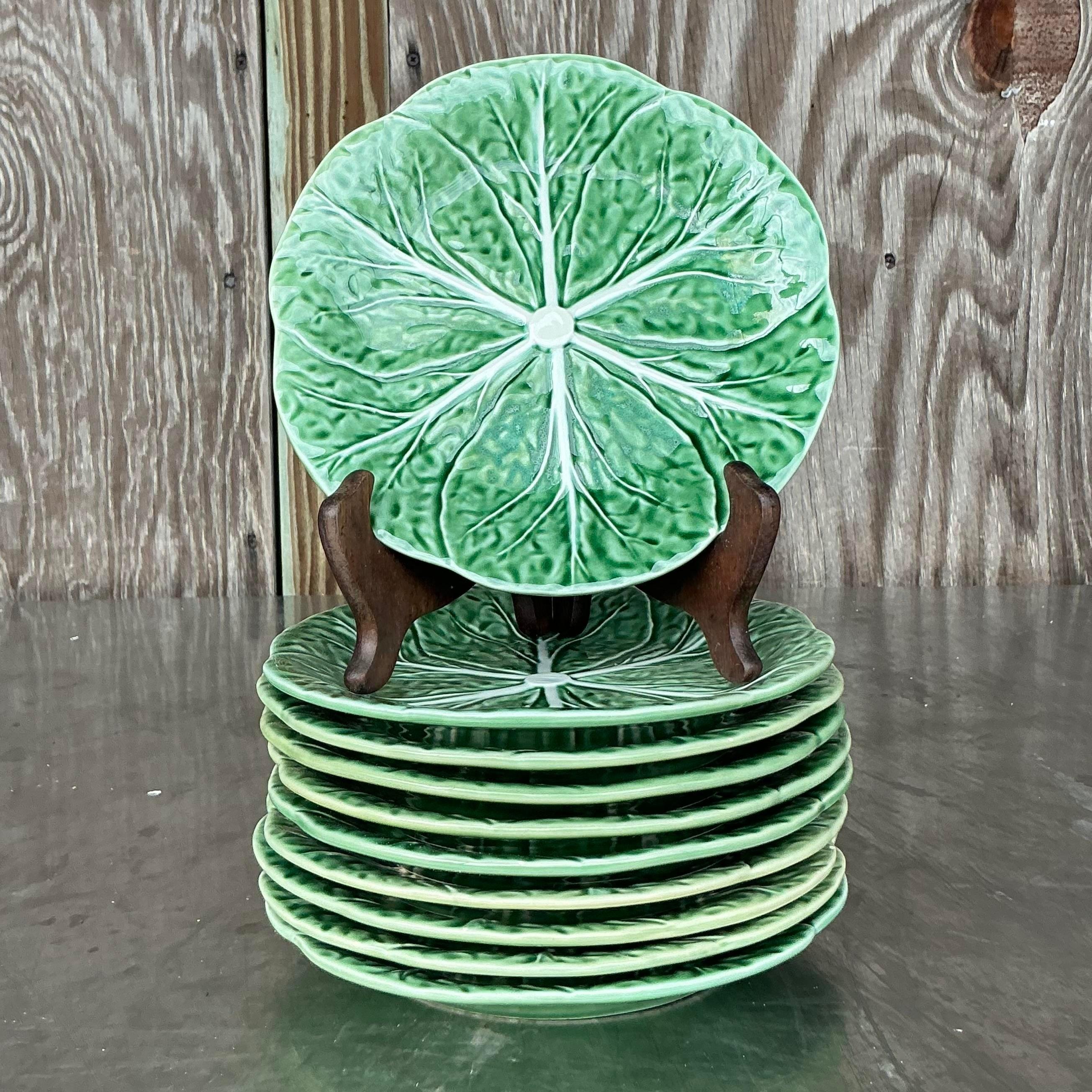 Regency Vintage Boho Bordallo Pinheiro Luncheon Plates - Set of 10