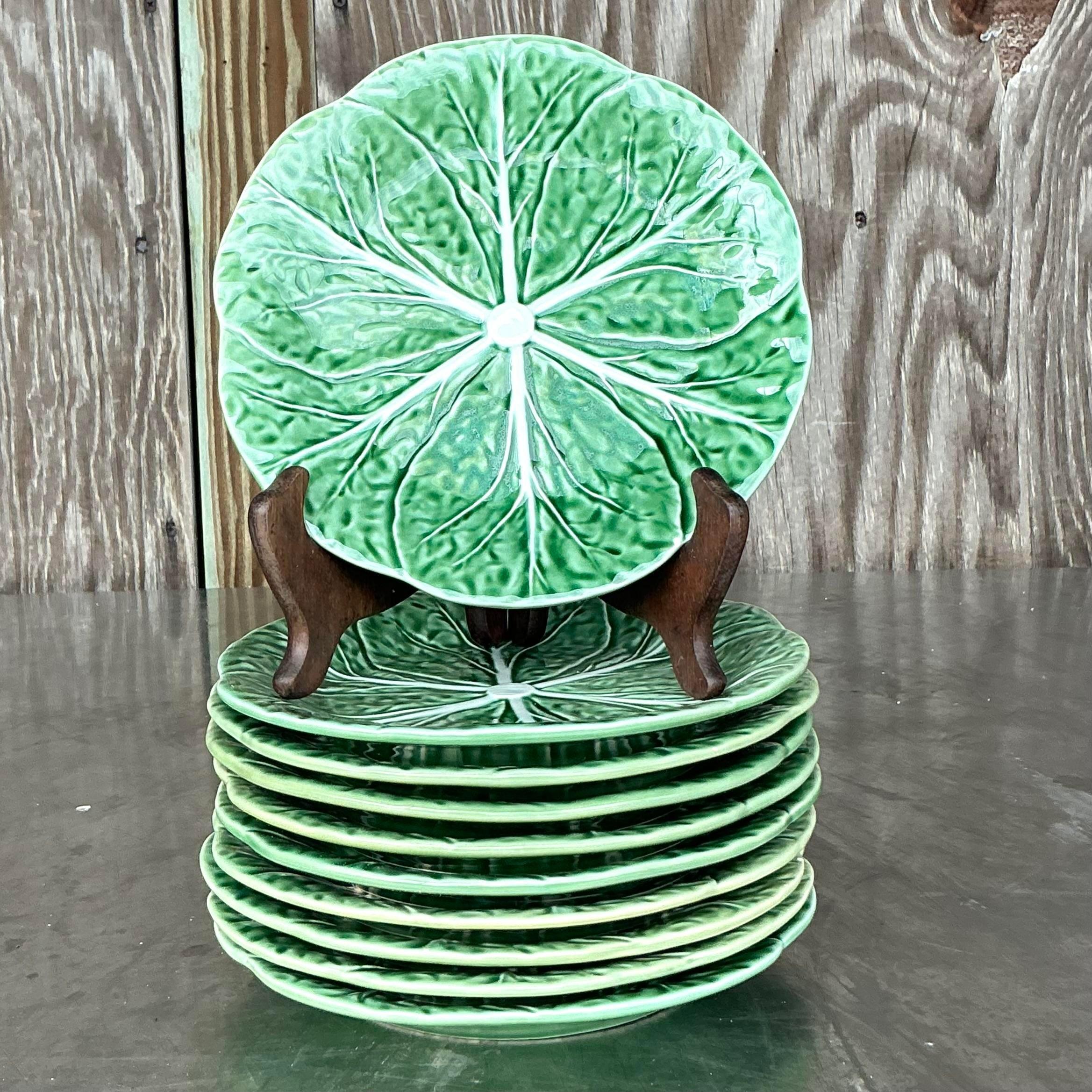 20th Century Vintage Boho Bordallo Pinheiro Luncheon Plates - Set of 10