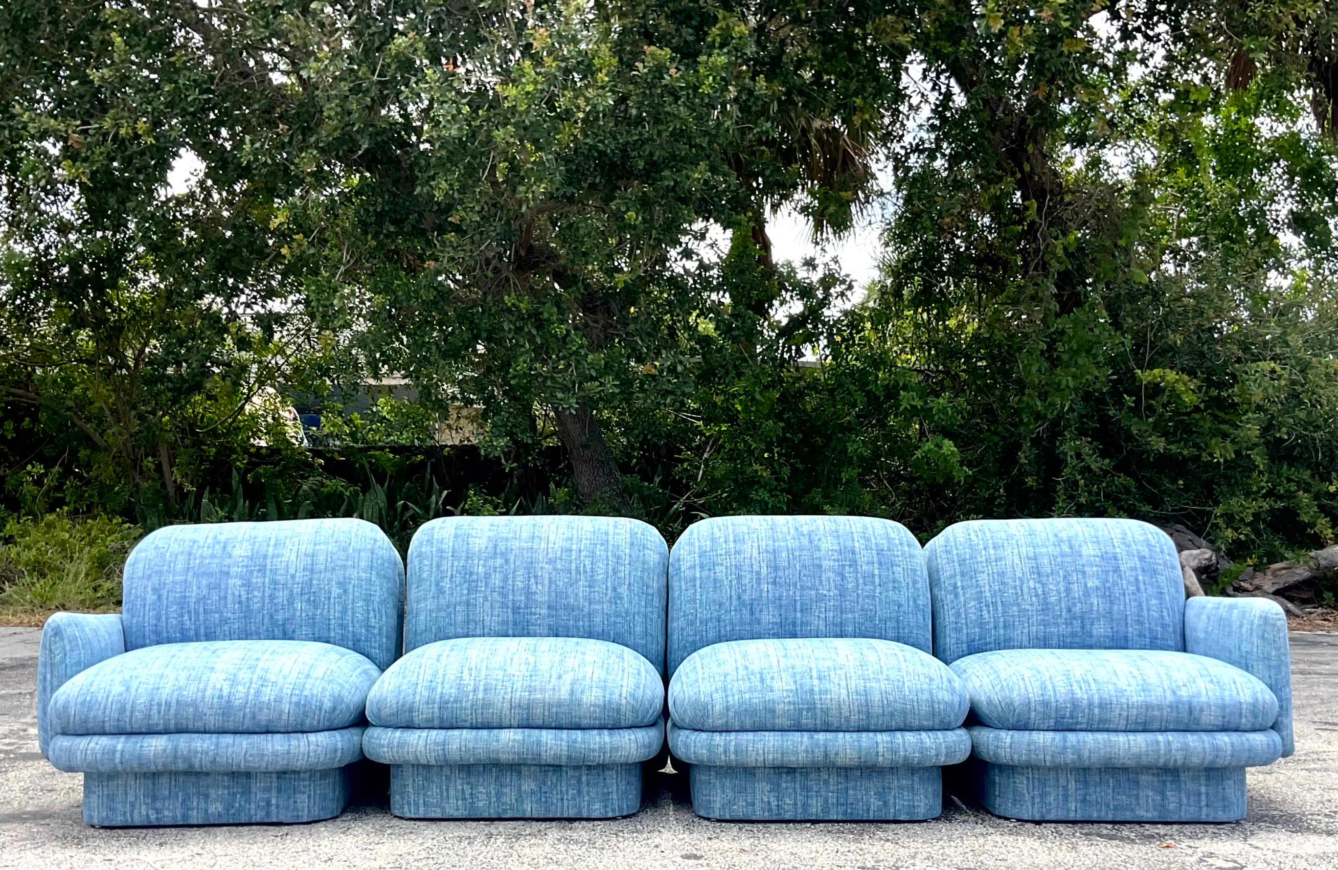American Vintage Boho Boucle Chicklet Sectional Sofa