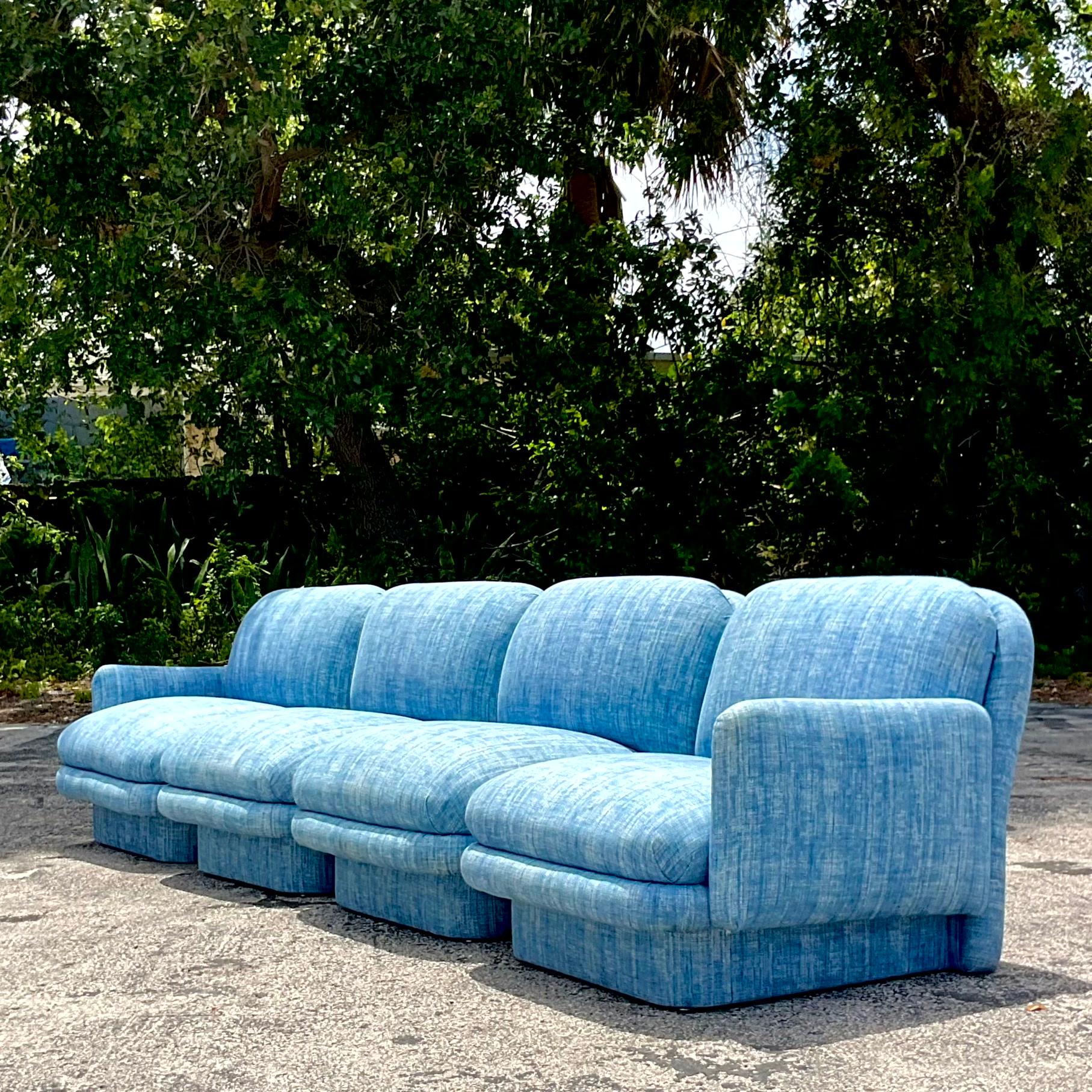 Vintage Boho Boucle Chicklet Sectional Sofa In Good Condition In West Palm Beach, FL