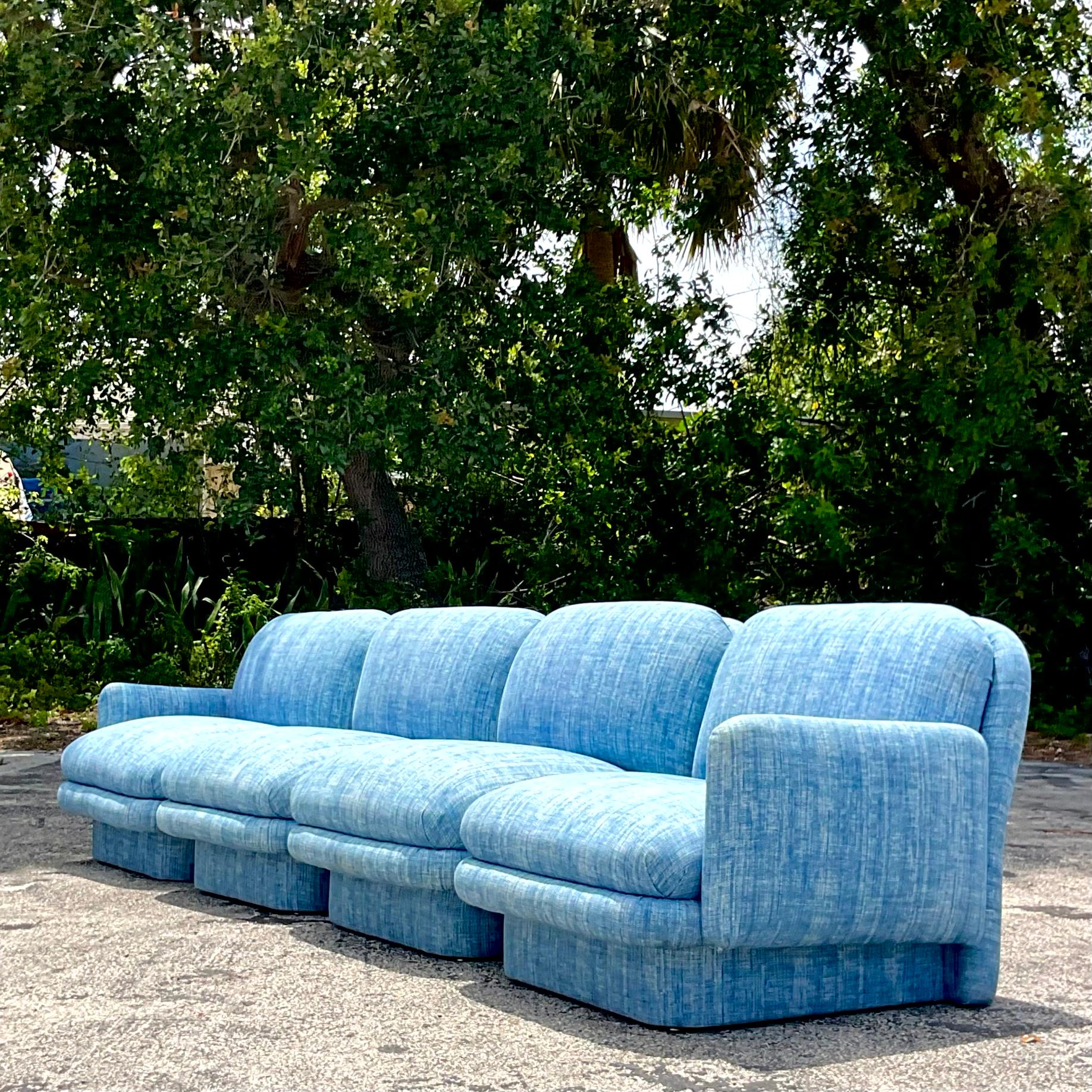 20th Century Vintage Boho Boucle Chicklet Sectional Sofa