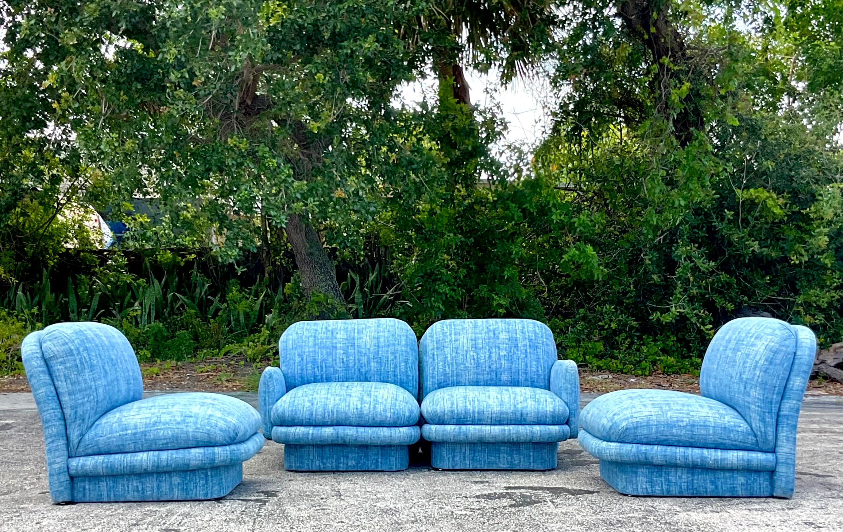 Vintage Boho Boucle Chicklet Sectional Sofa 1