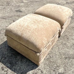 Vintage Boho Boucle Knot Ottomans on Casters - a Pair