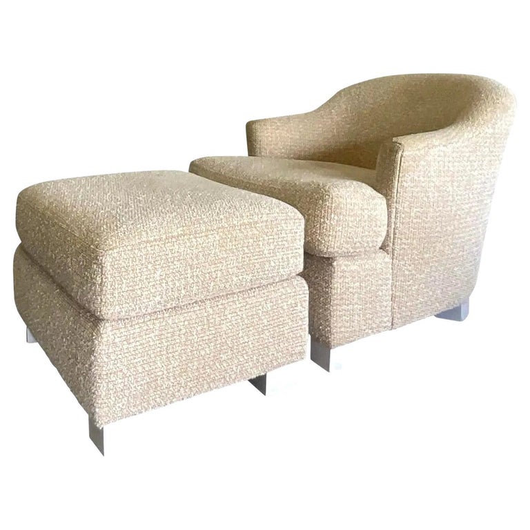 Vintage Boho Boucle Lounge Chair and Ottoman Set at 1stDibs boho