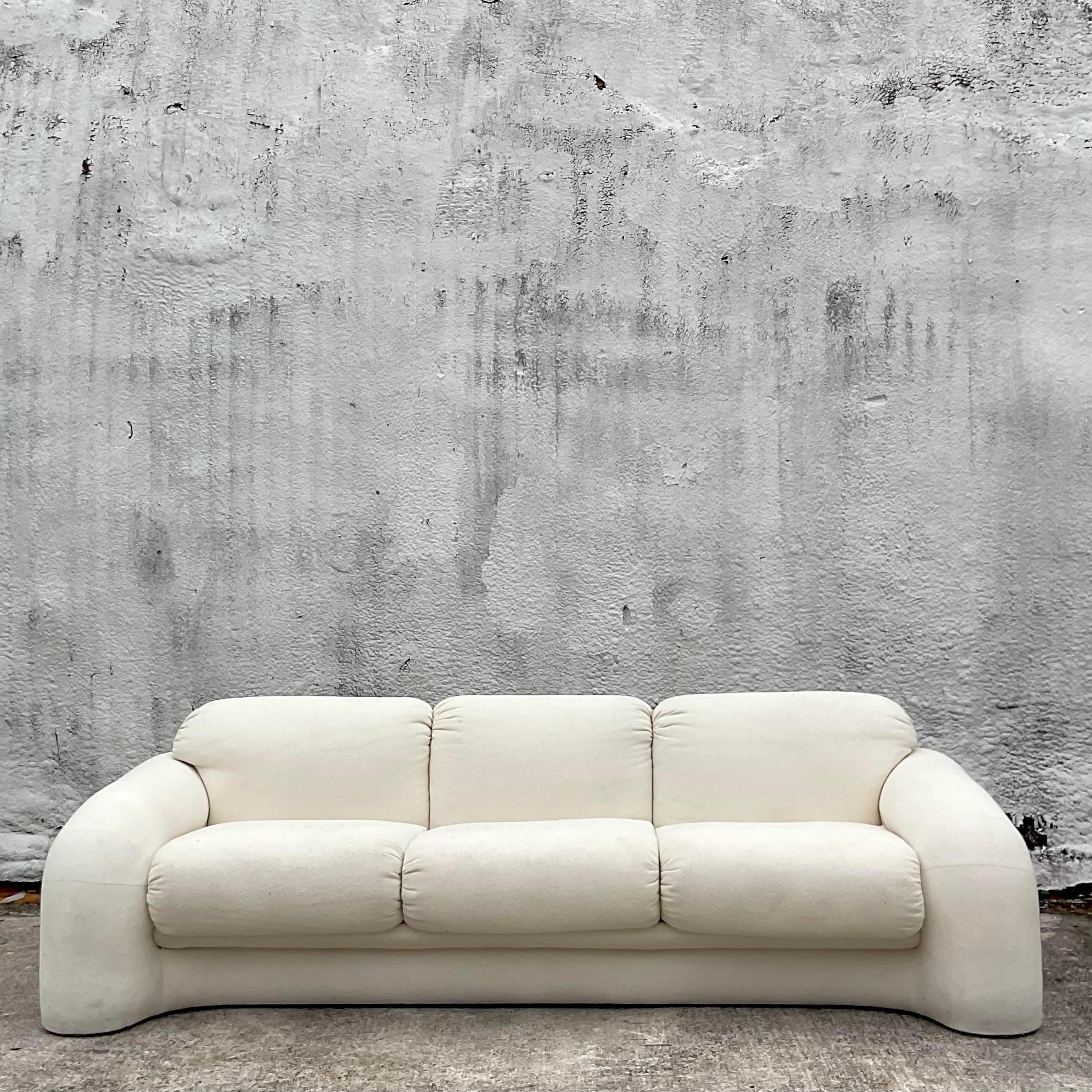 Upholstery Vintage Boho Boucle Sofa After Kagan for Preview