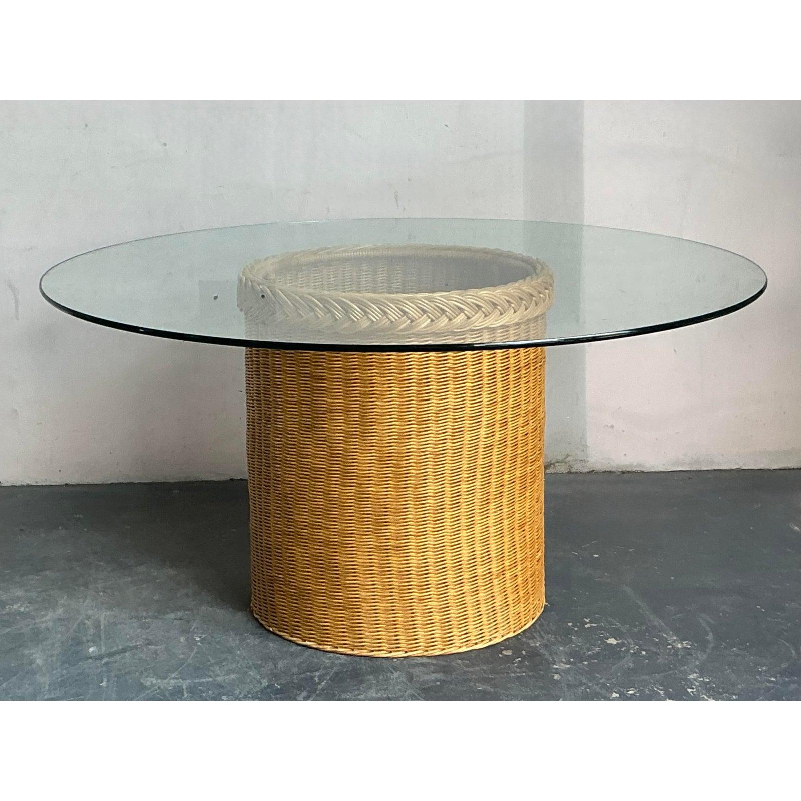 Philippine Vintage Boho Braided Rattan Dining Table For Sale