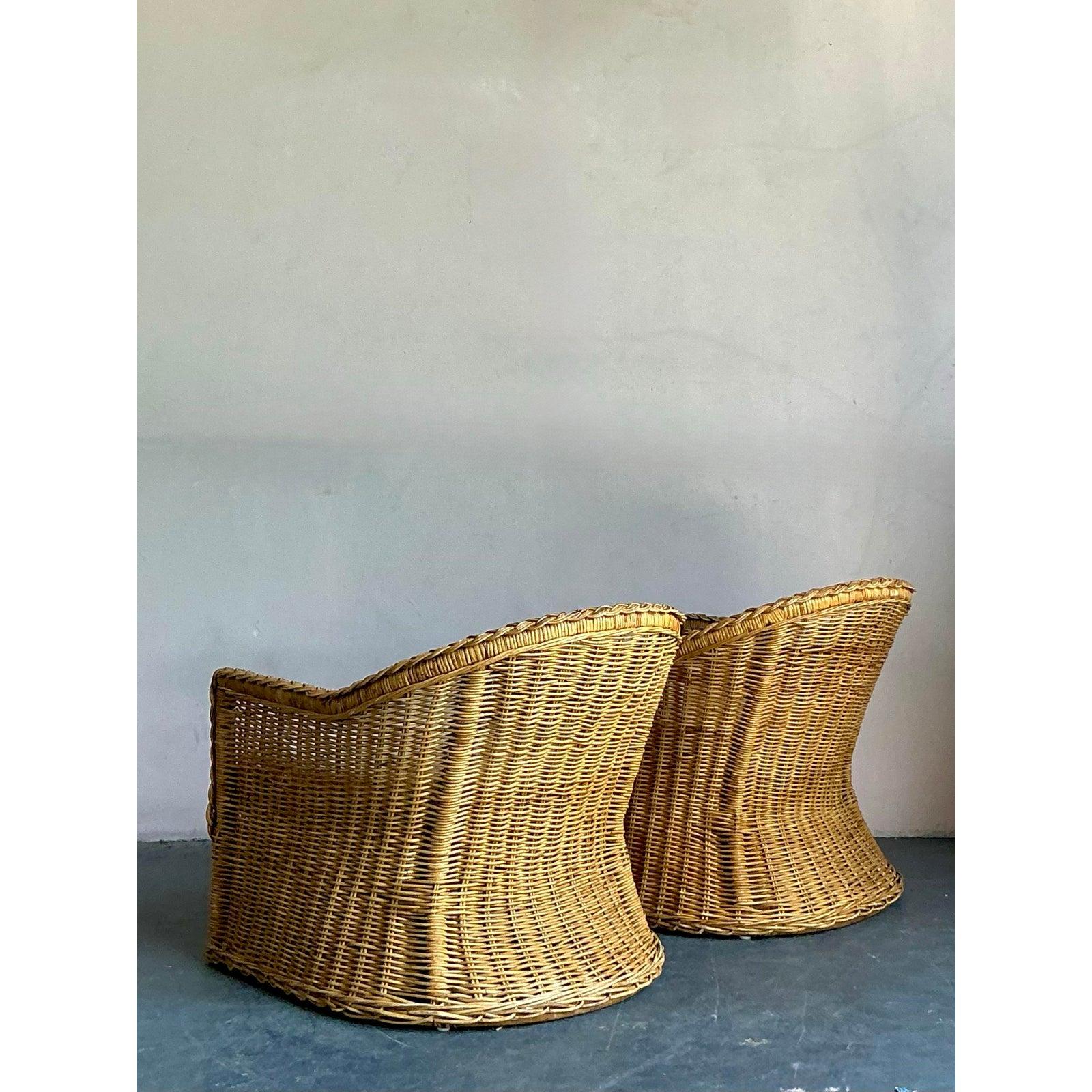 Filippino Sedie da salotto in rattan intrecciato Boho d'epoca - Una coppia in vendita