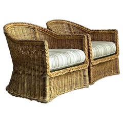 Pareja de tumbonas vintage de ratán trenzado boho