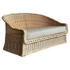 Canapé vintage Boho en rotin tressé avec matelas à tiques