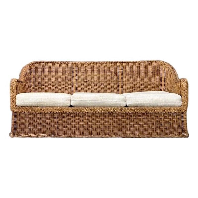 Vintage Boho Braided Rattan Sofa