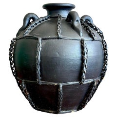 Vintage Boho geflochten Rattan Studio Pottery Krug