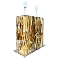 Vintage Boho Branches in Lucite Table Lamps - a Pair