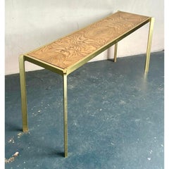 Vintage Boho Brass and Burl Console Table