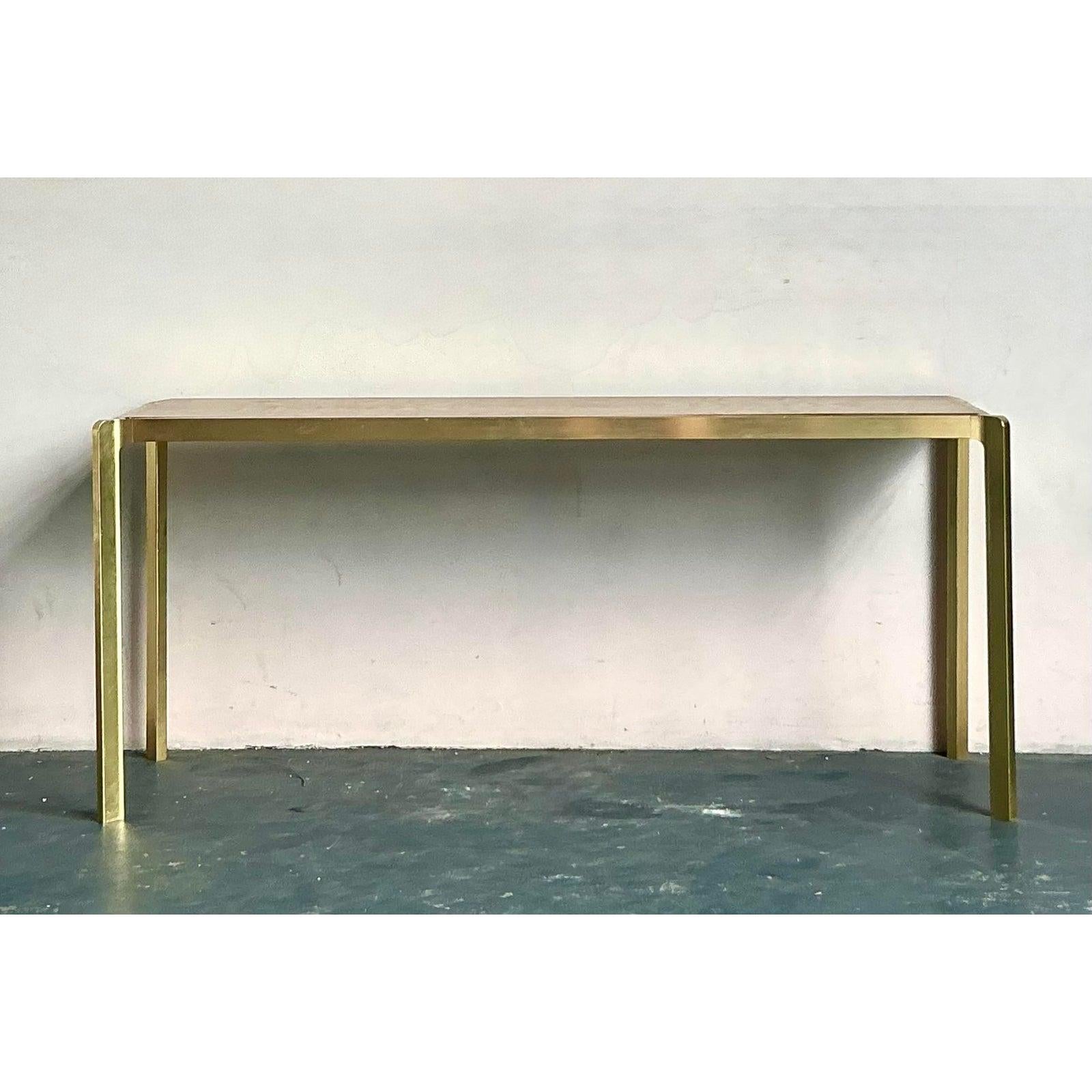 Hollywood Regency Table console vintage Boho en laiton et ronce en vente