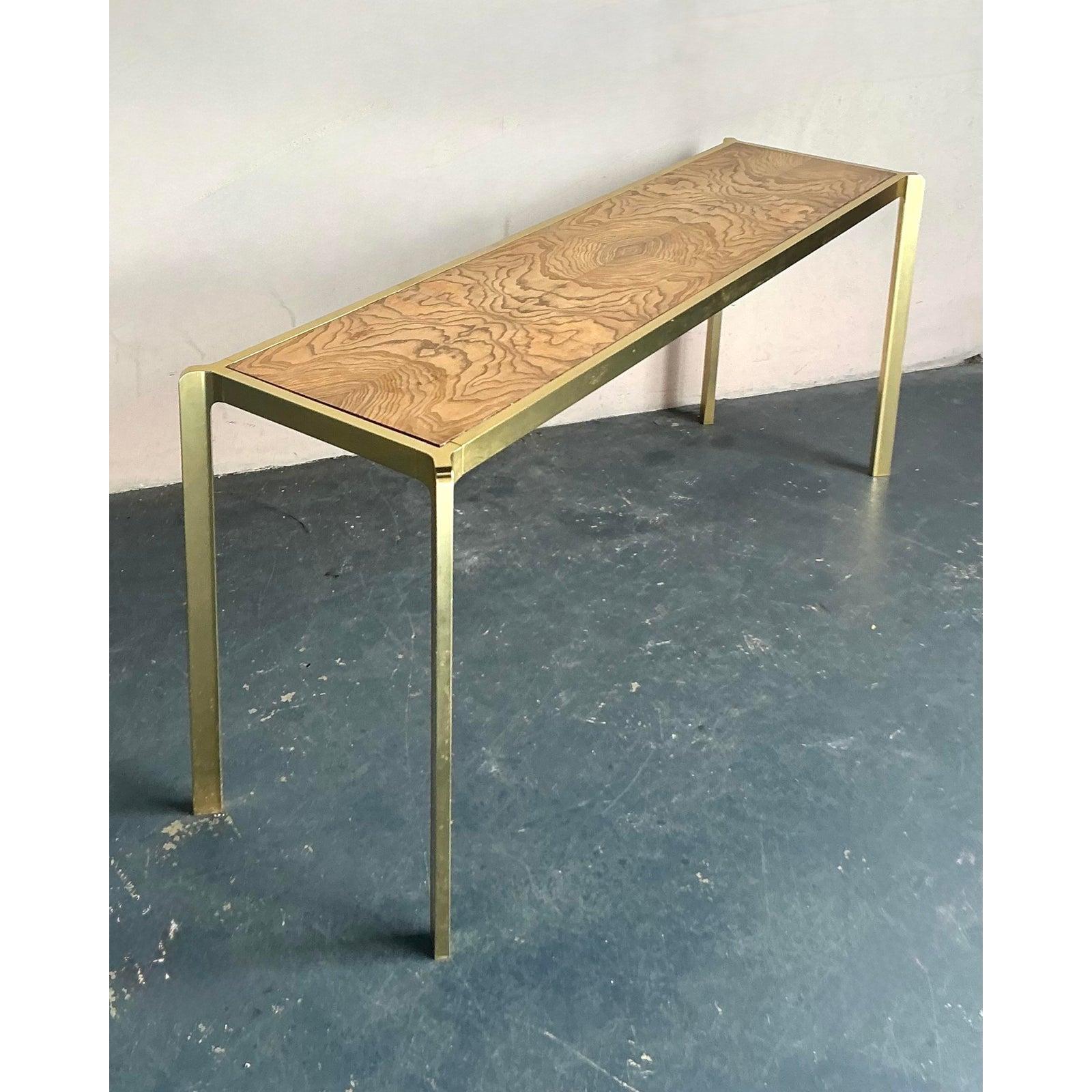 20ième siècle Table console vintage Boho en laiton et ronce en vente