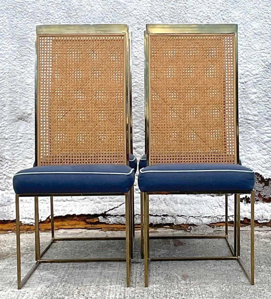 Vintage-Esszimmerstühle aus Messing und Schilfrohr nach Milo Baughman, Vierer-Set im Angebot 5